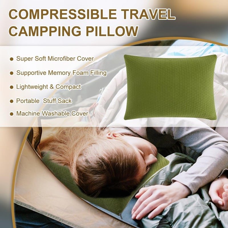 Ivellow Memory Foam Travel Pillow - Compact, Lightweight, Breathable & Hypoallergenic - Adults & Kids - Camping, Hiking, Travel - Avocado Green - Image 2